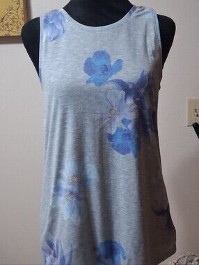 Old Navy Light Gray Tank with Blue Floral Print
